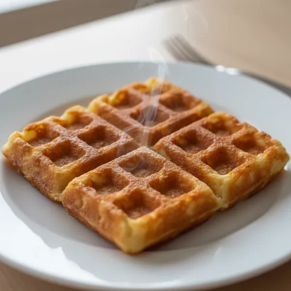 Golden-brown, crispy tater tot waffle with defined pockets, ready to be served for breakfast or brunch.