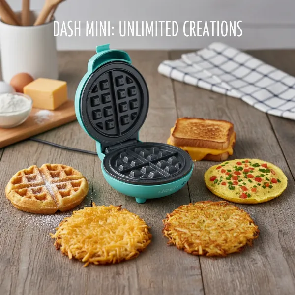 A collage showing various foods made in a Dash Mini Waffle Maker