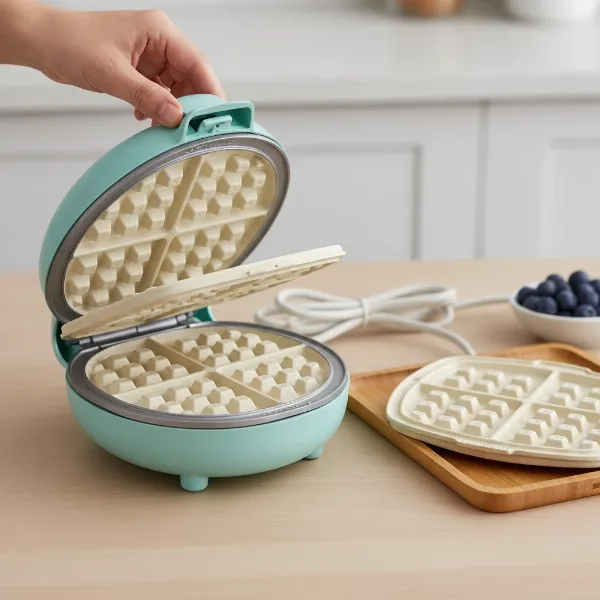 GreenLife ceramic waffle maker with removable waffle and sandwich plates displayed