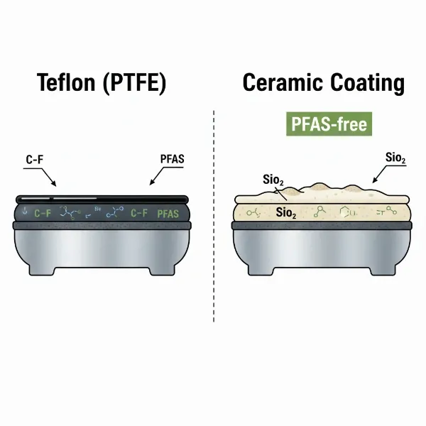 Side-by-side comparison of ceramic and teflon waffle maker coatings highlighting material differences.