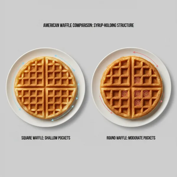 A side-by-side comparison of square and round waffles with varying grid patterns and pocket depths.